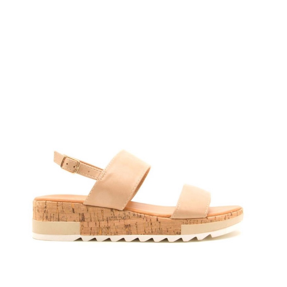 Nude open toe lug cork band wedge platform sandals - Picture 3 of 4